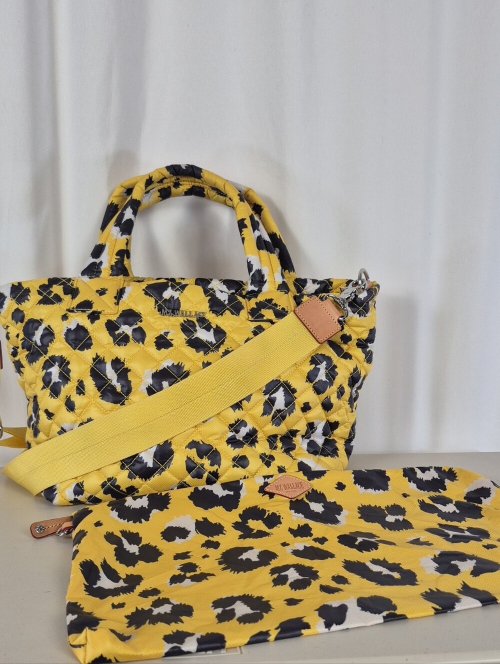 MZ Wallace Yellow Leopard Small Metro Deluxe Quilted Nylon Tote